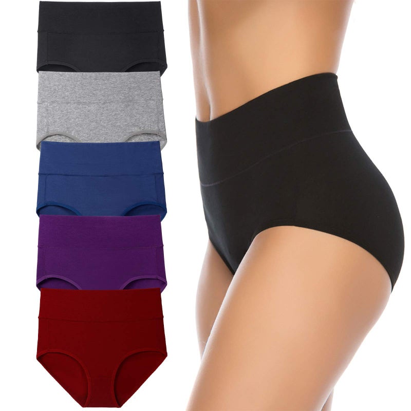 Annenmy Women's High Waist Cotton Underwear Soft Brief Panties Regular and Plus Size (X-Large, Dark Colors, 5-Pack) - Image 1